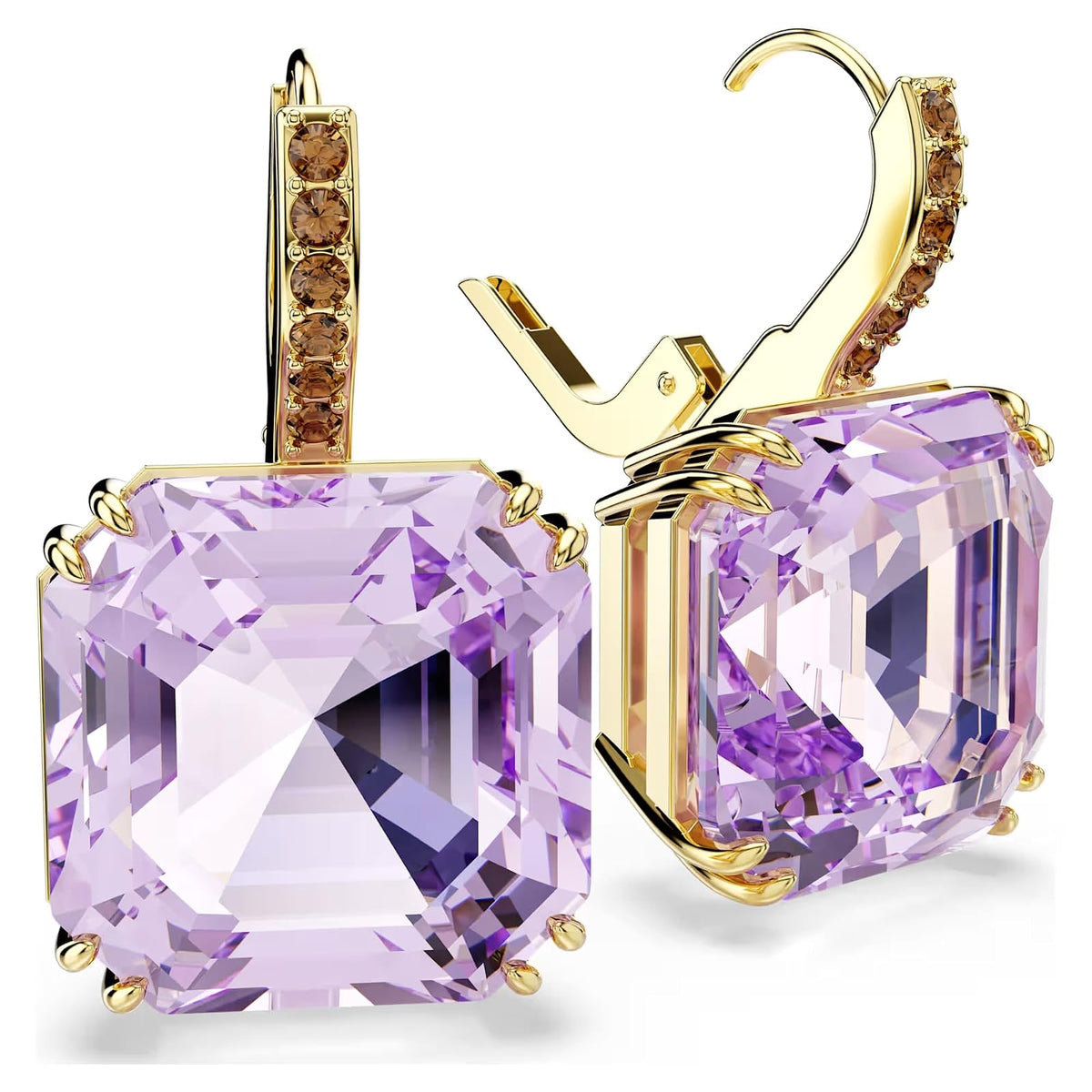 Pendientes Millenia, Talla cuadrada, Morado, Acabado en oro de 18 quilates