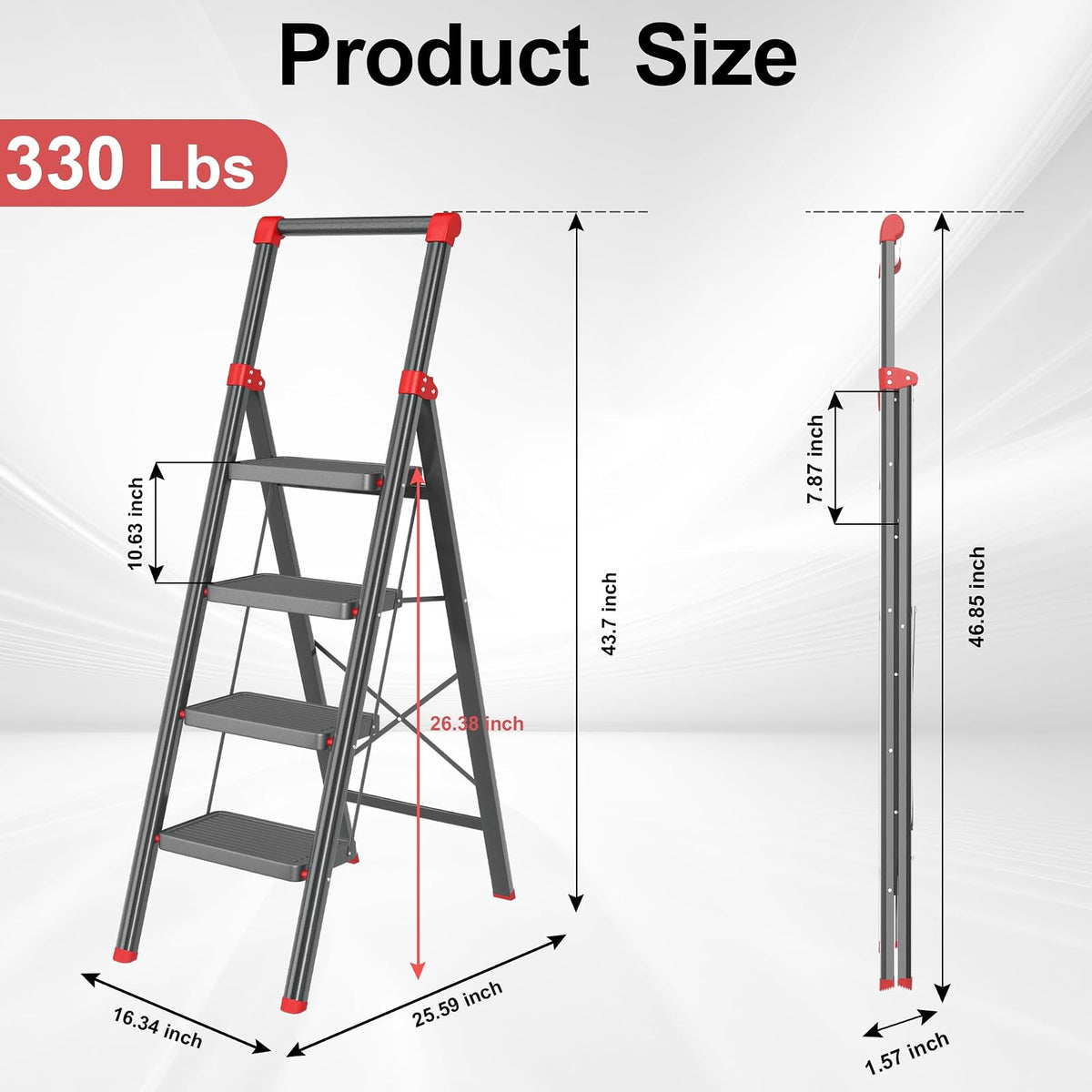 DIAMONDFORGE - Taburete Plegable con Pedal Ancho Antideslizante, Patas Antideslizantes y empuñadura, construcción de Acero más Resistente, Escalera de Acero de 600 Libras de Capacidad para el hogar
