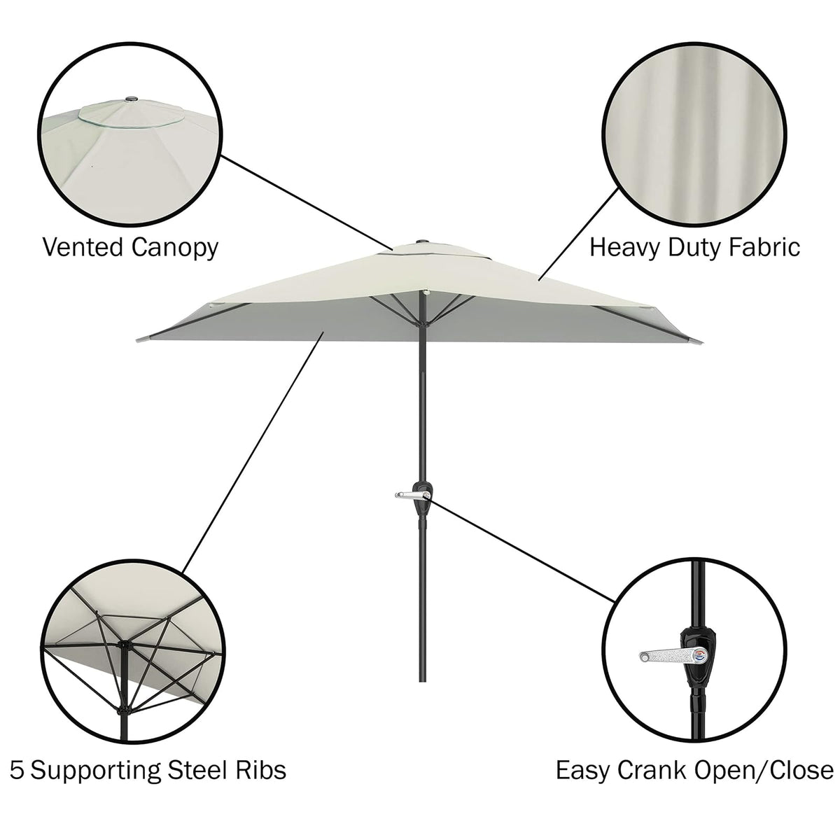 Pure Garden 50-145-T Half Round Patio Umbrella, Tan, 9'