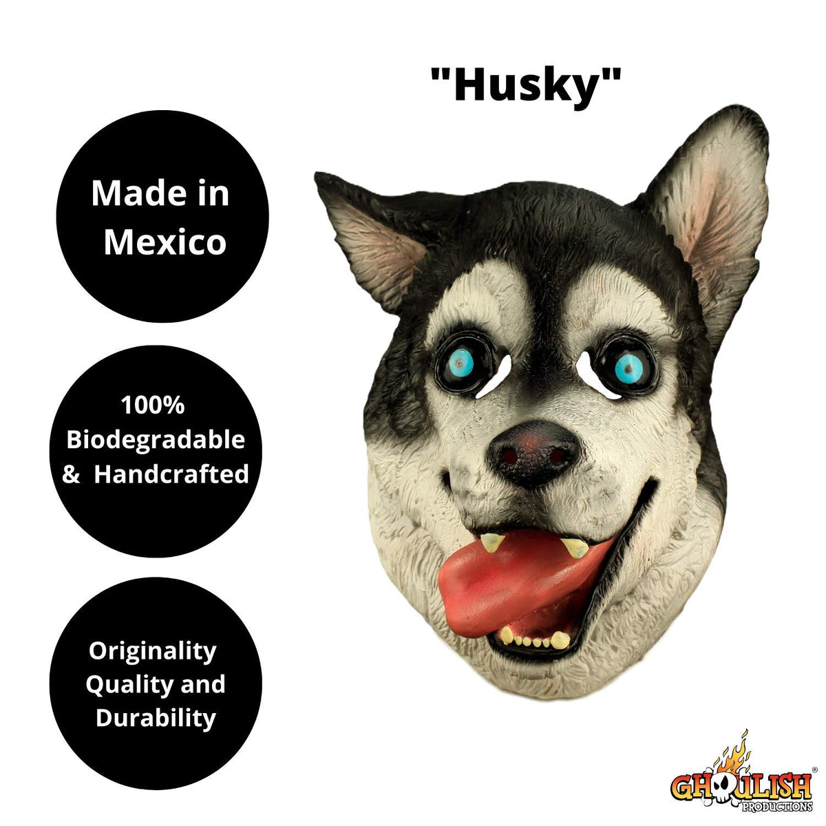 Husky, Máscara Divertida Chistosa de Perro Can Perrito Husky ideal para Halloween y fiestas de Disfraces by Ghoulish Productions