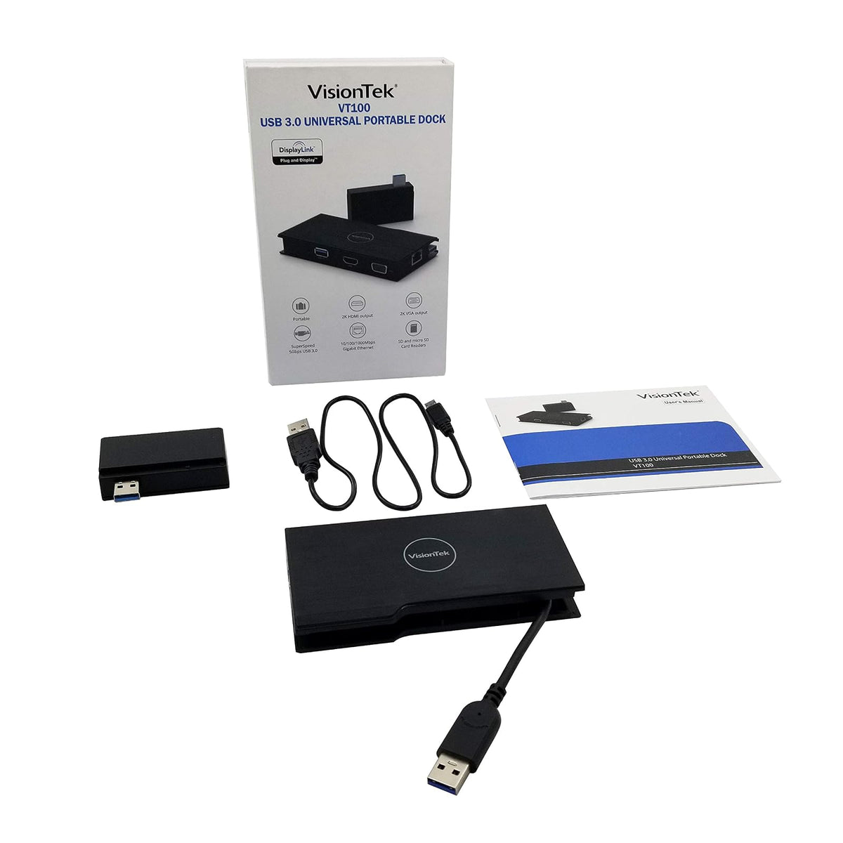 VisionTek VT100 Universal USB 3.0 Portable Dock (HDMI, VGA, Ethernet, SD/microSD and USB 3.0 Port for PC, MAC, & Chrome OS) - 901200