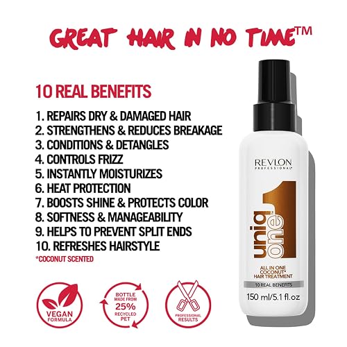 Revlon Professional Uniq One Hair Treatment Coco | 150 ml, sin enjuague, fórmula vegana, 10 , botella 25% RPET