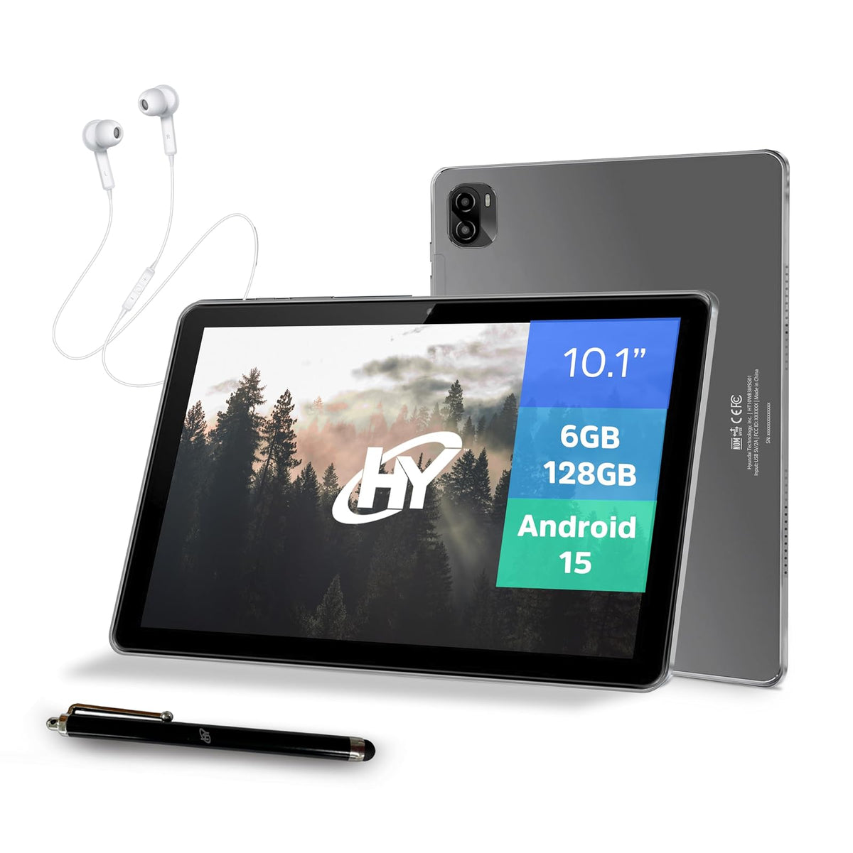 Hyundai Tablet HyTab Plus 10.1" HD IPS, Octa-Core A537, 6GB RAM, 128GB, Android 15, WiFi AC/AX, 6000mAh, con Stylus, Audífonos y Protector, Gris Espacial