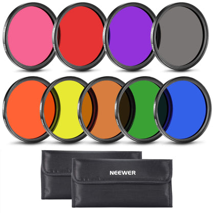 Neewer 58 mm Lente con Función de Juego de Filtros de Color (9 piezas) para Cámara con Objetivo de 58 mm Rosca para Filtro - Incluye: Rojo, Naranja, Azul, Amarillo, Verde, Marrón, Morado, Rosa y Gris