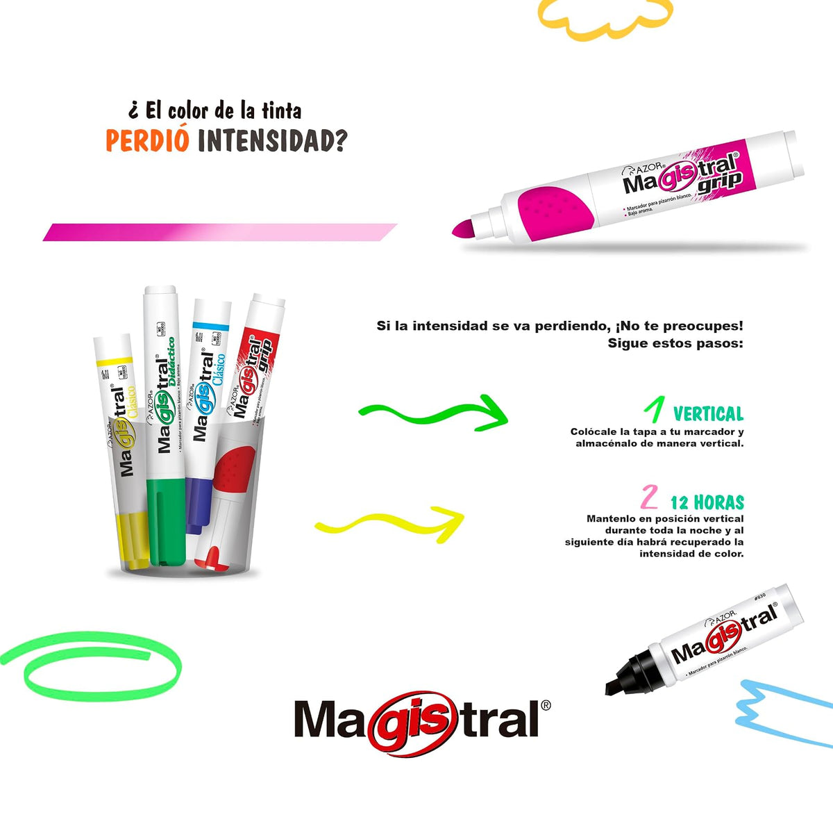 AZOR - Marcadores Para Pizarron Blanco, 16 Piezas, Multicolor, Magistral Clasico, Punta De Cincel, Borrado Sin Residuos, 301.83416