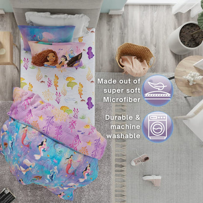 Franco Disney's The Little Mermaid Ariel Live Action Movie - Juego de Ropa de Cama para niños súper Suave y Juego de sábanas con Funda Individual, (Producto 100% Oficial con Licencia)