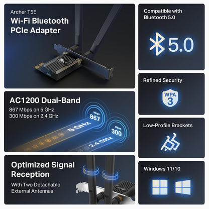 TP-Link AC1200 PCIe WiFi para PC-Bluetooth 4.2, Tarjeta de Red inalámbrica, Compatible con Windows 10, 8.1, 8, 7 (32/64 bits)