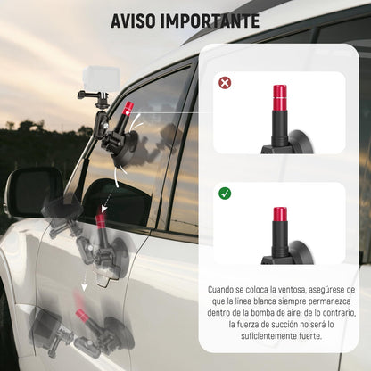 NEEWER - Kit de Montaje para Automóvil con Triple Ventosa, Soporte para cámara de Fibra de Carbono con Adaptador de cámara de acción, riel NATO y Poste de extensión de 60 cm Compatible con GoPro Insta360