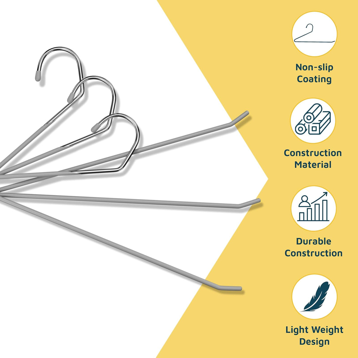 Lifemaster 50-Pc Heavy Duty Metal Non-Slip Pants Hanger Set - Space-Saving Closet Hangers for Pants, Jeans, Blankets, and More - Organize with Open-Ended Sleek Design - Grey