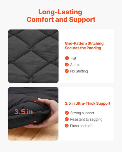 VEVOR Colchón Futón Japonés, Tatami Plegable de Tamaño Completo, con Bolsa de Almacenamiento y Herrajes de Montaje, Esterilla de 9 Capas para Meditación y Yoga, Color Negro, 2032 x 1372 x 89 mm