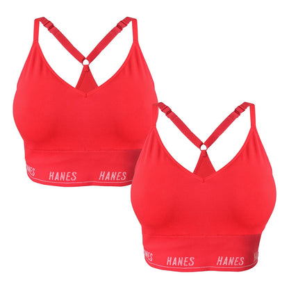 Hanes - Bralette Moves sin Costuras Escote en Triángulo, Paquete de 2, Glimmer Red, XG