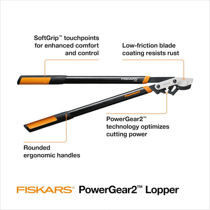 Fiskars - Loppers de 32 pulgadas para recortar árboles, hoja de acero afilada de baja fricción, cortador de ramas de hasta 2 pulgadas de diámetro, tecnología PowerGear2 que multiplica la potencia para