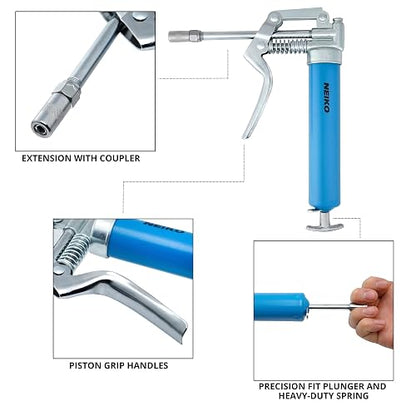 NEIKO 12012A - Kit de Pistola de engrasar pequeña, 4500 PSI, Mini Cartuchos de Grasa de 3 onzas para Pistola de engrasar, Pistola de engrasar con Ajuste Zerk, extensión Recta de 5.7 Pulgadas