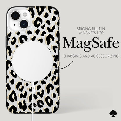 Kate Spade New York Funda para iPhone 15 Plus, Compatible con MagSafe - Ciudad Leopardo Negro