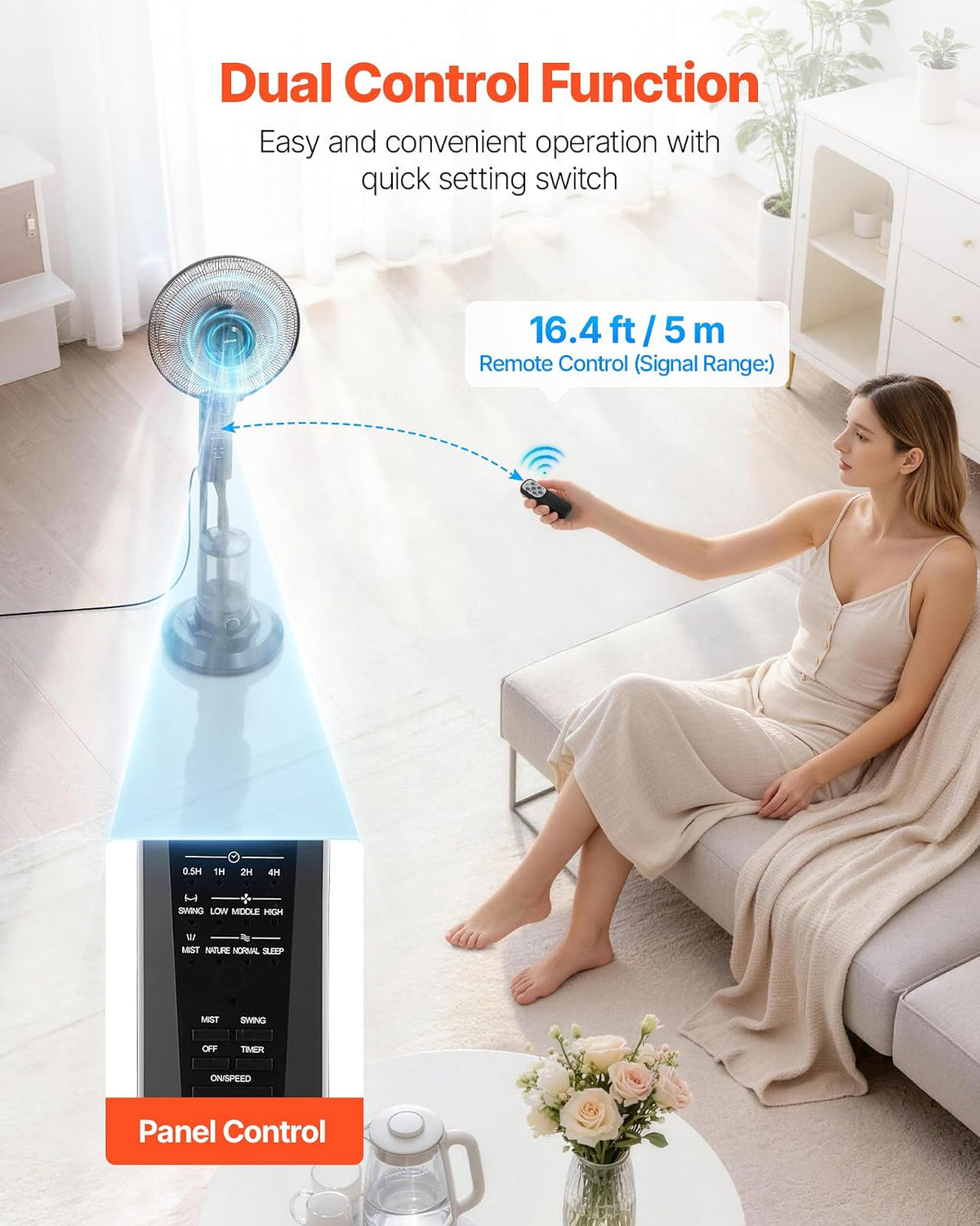 VEVOR Ventilador nebulizador, 3 velocidades, ventilador de pie nebulizador, ventiladores de enfriamiento nebulizador con tanque de agua de 0.79 gal, control remoto y panel