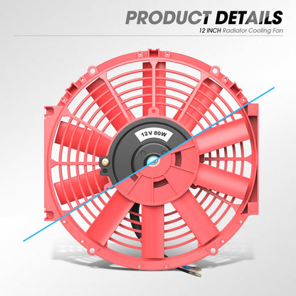 DNA Motoring RAF-12-RD+FMK-X2 Ventilador Radiador Delgado 12" Alto Rendimiento Rojo 2 Unidades con Kit Montaje