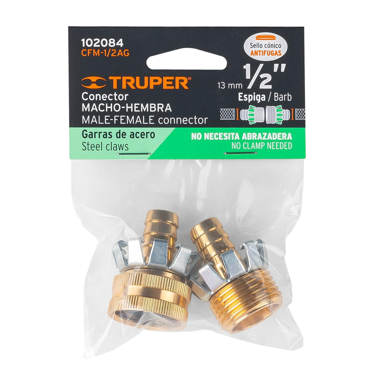 Truper CFM-1/2AG, Juego de conectores macho/hembra, tipo garra, de aluminio, 1/2"