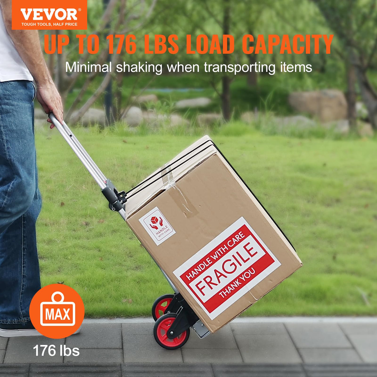 VEVOR - Camión de Mano Plegable, Capacidad de Carga de 80 kg, Carro portátil de Aluminio, camión de Mano Convertible y Carro con asa telescópica y Ruedas de Goma, Ultraligero, súper Fuerte para