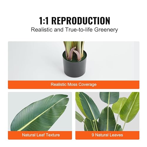 VEVOR Árbol Artificial 1524 mm Planta Artificial PE Palmera Pájaro Paraíso Árbol Verde Falso con Maceta 152x128 mm Decoración de Plantas Falsas para Hogar Oficina Centros Comerciales Interior Exterior