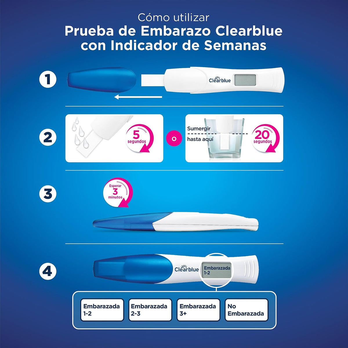 Clearblue - Digital, Prueba de Embarazo, Ultratemprana y con Alta Precisión, 2 Test en 1, Indicador de Semanas de Embarazo, Resultados Claros, con Smart Dual Sensor, 1 Prueba Digital