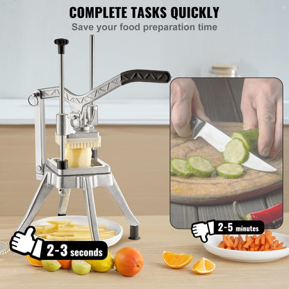 VEVOR - Picador comercial de verduras con 4 cuchillas de repuesto, cortador de patatas francesas de acero inoxidable y cortador de frutas para restaurantes y cocina casera