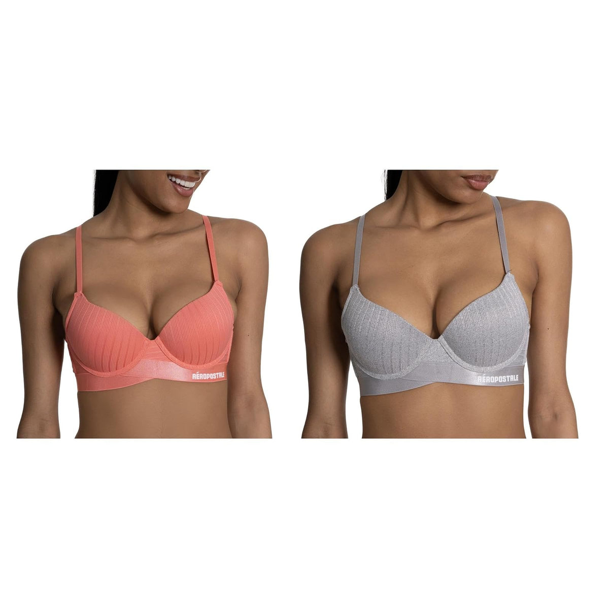Aeropostale Brasier Push Up, Paquete de 2 - 34C - Gris claro jaspeado