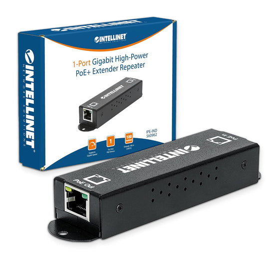 Extensor Repetidor PoE+ Gigabit de Largo Alcance hasta 600m, Potente Amplificador de Red Ethernet 802.3at/AF para Cámara IP y Access Point, Gabinete Metálico, Intellinet 560962