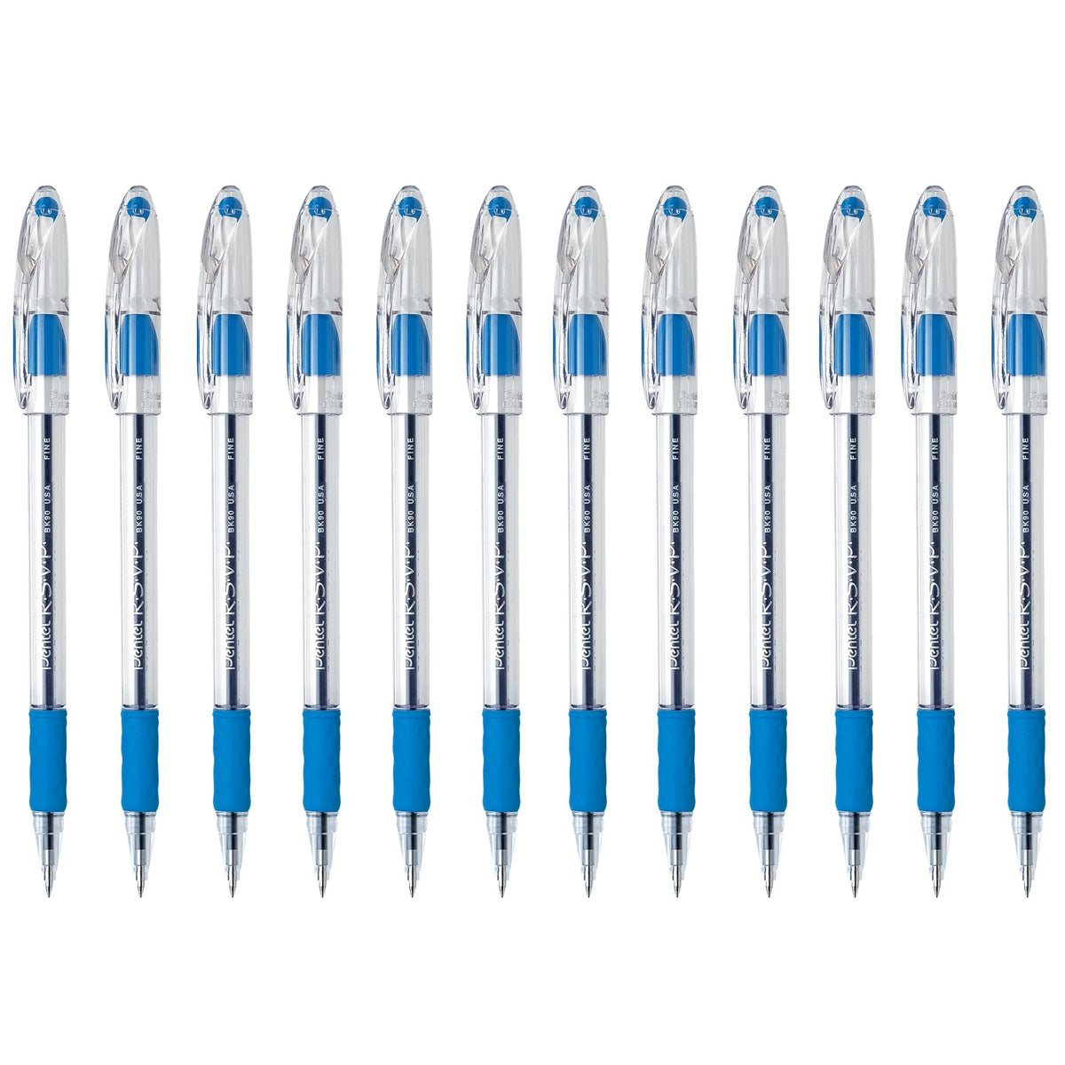 Pentel R.S.V.P. Bolígrafo, Punta Fina y Media, Caja con 12 Piezas - Caja de 12 - Punta fina 0,7 mm - Sky Blue