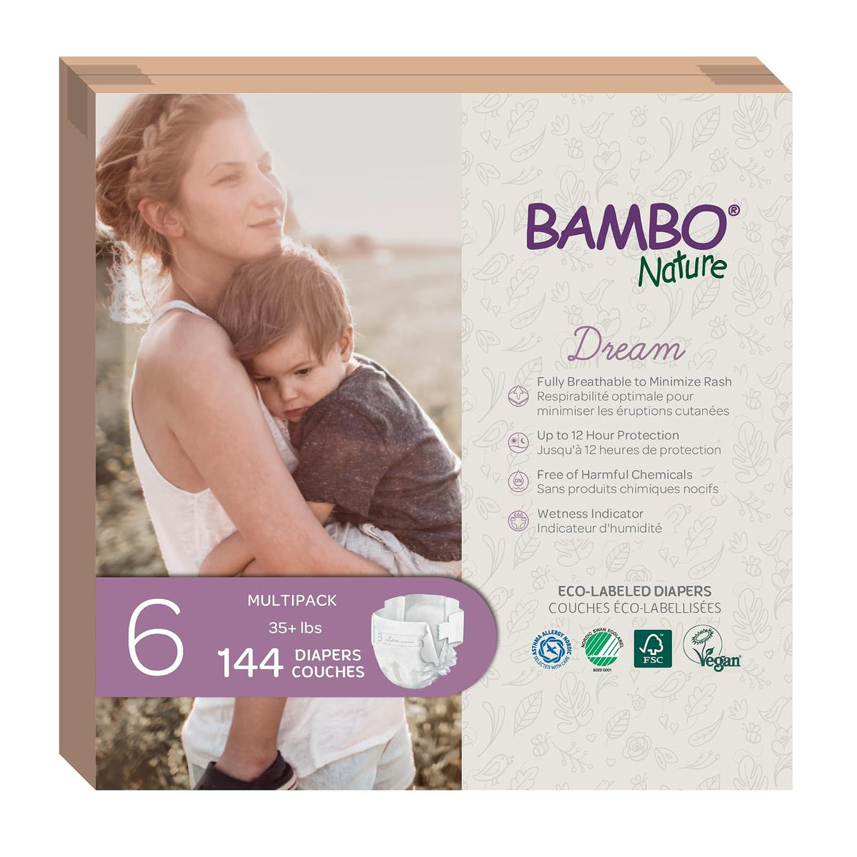 Bambo Nature Pañal Ecológico Talla 1, 216 Piezas - Talla 6 - 144