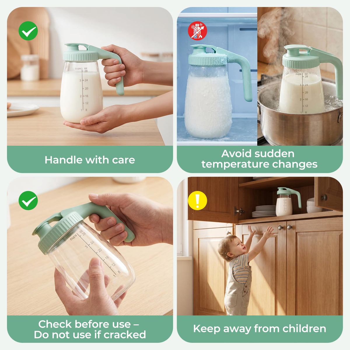 Momcozy - Jarra de leche materna para refrigerador, boca ancha, verde