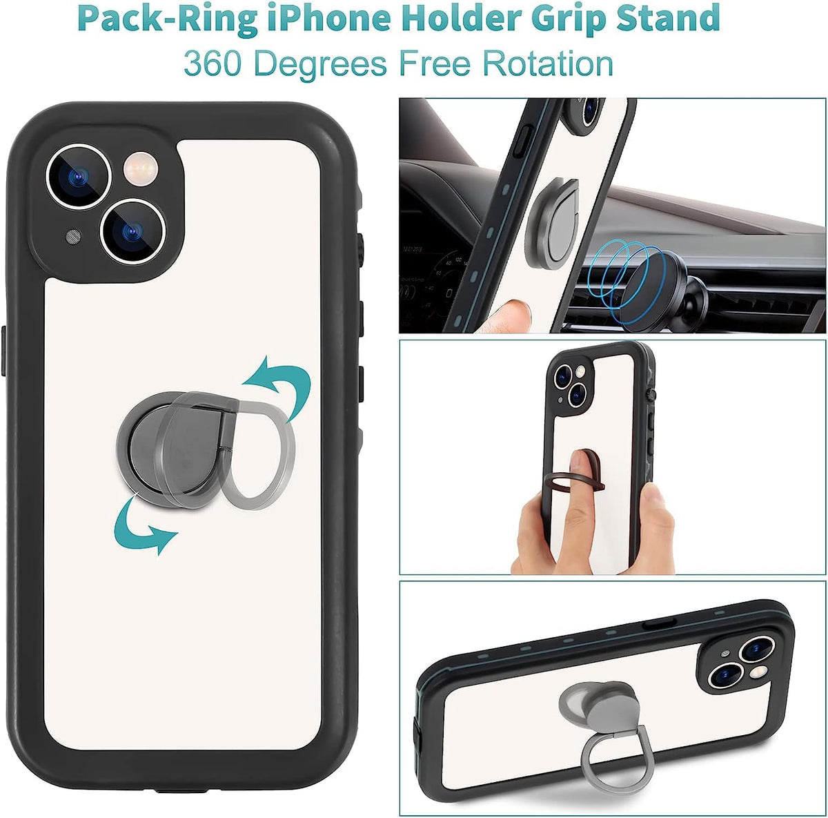 Hertekdo Funda para iPhone 13 Mini, IP68 Funda Impermeable para iPhone 13 Mini con Kickstand Absorción de Choque Resistente iPhone 13 Mini Funda Ideal para Buceo, Esquí y Natación