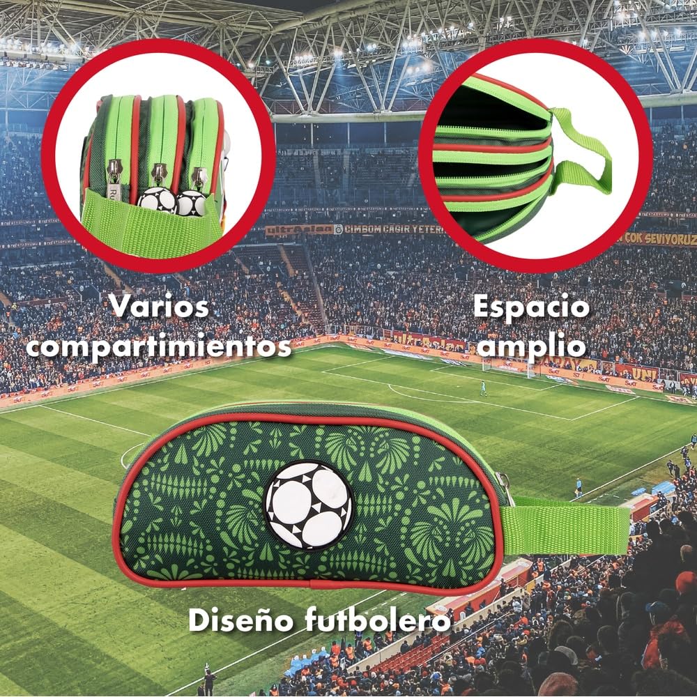 Ruz Lapicera Triple Competition Marks 2026 Estuche Escolar Niño 3 Compartimentos Poliéster Resistente Infantil Verde