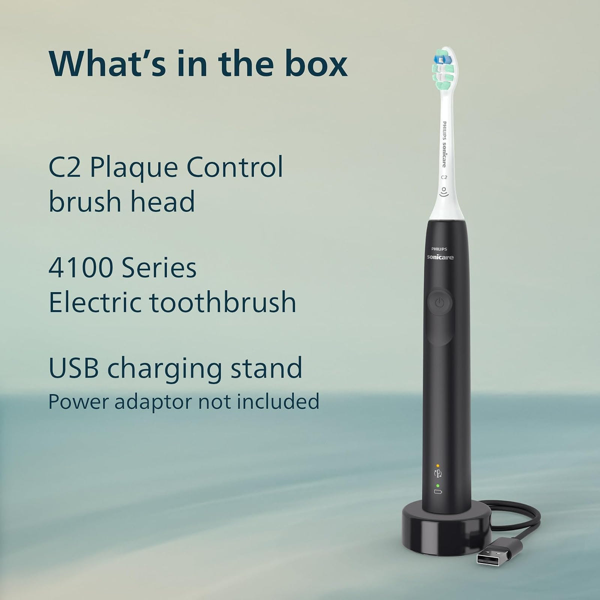 PHILIPS - Cepillo de dientes eléctrico Sonicare 4100, cepillo de dientes eléctrico recargable con sensor de presión, negro HX3681/24