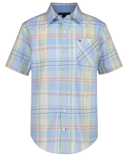Tommy Hilfiger Camisa Tejida de Manga Corta con Botones para niño - 14-16 - Windsurfer Port Plaid