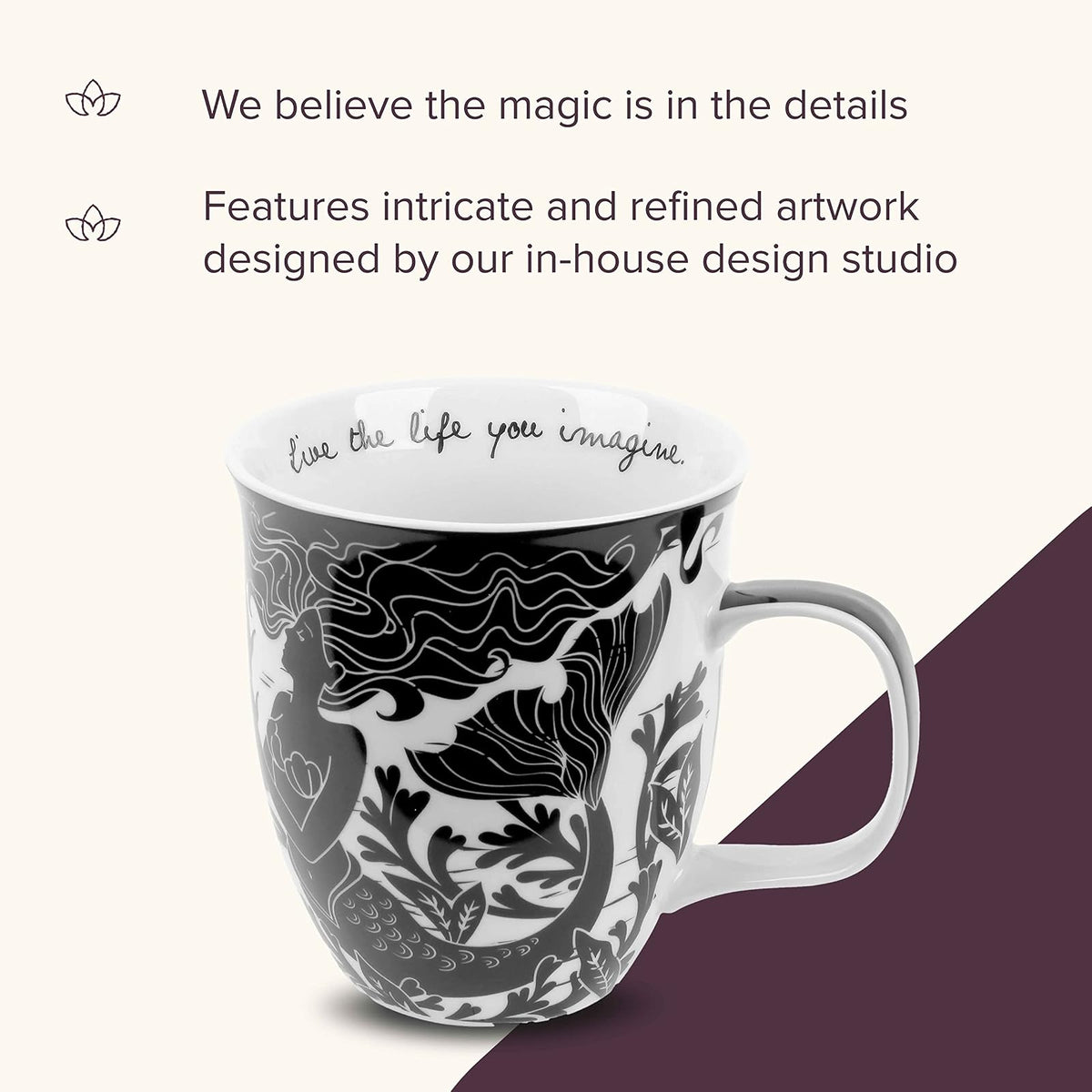 Karma Gifts Boho - Taza, diseño de calavera de azúcar, color blanco y negro, Sirena, Mermaid, 1
