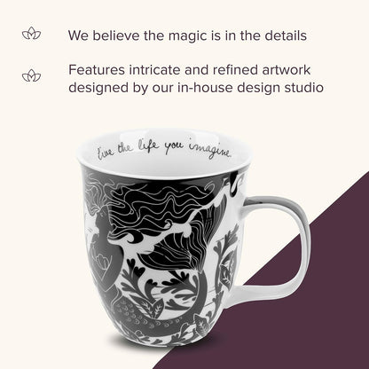 Karma Gifts Boho - Taza, diseño de calavera de azúcar, color blanco y negro, Sirena, Mermaid, 1
