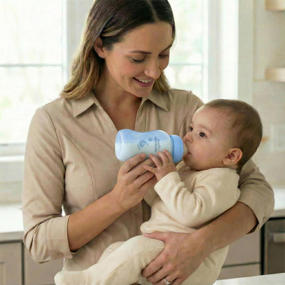 Evenflo Advanced Biberones Anticólicos Cuello Ancho, Azul y Teal, Flujo Medio, 270ml, Silicón Libre de BPA, Sistema Doble Válvula, 2 Piezas