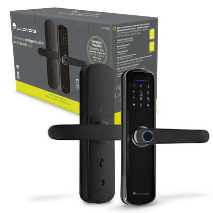 Lloyd's LC-1298 - Cerradura Inteligente Wifi, Para Puertas con Grosor de 3.8 cm - 8 cm, 5 Métodos de Apertura, Teclado con Luz, Negro