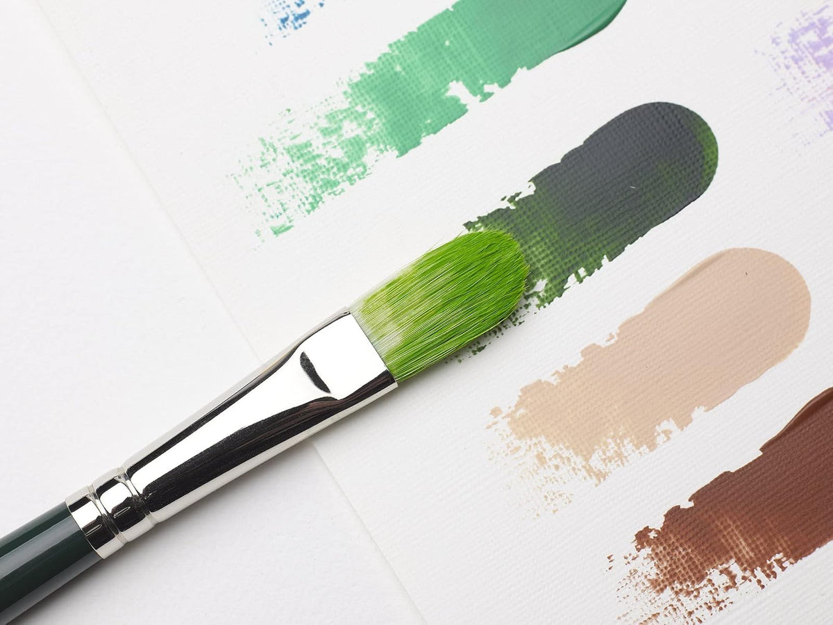 Winsor & Newton Set con 3 Pinceles Largos Winton V.1 | Cerdas sintéticas con bandera, excelente capacidad de transporte de color, hechas a mano en Inglaterra, para pintura al óleo