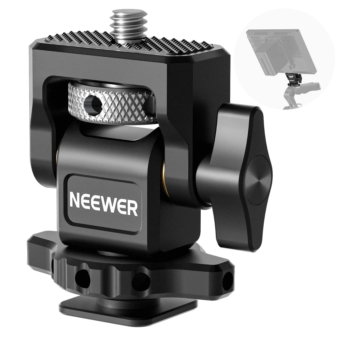 NEEWER Soporte para Monitor de Campo de 5" y 7" con Montura de Zapata fría 1/4",Giro de 360° Amortiguación de inclinación de 180° ajustable, Compatible con Atomos Ninja V Mango de Jaula SmallRig,MA002
