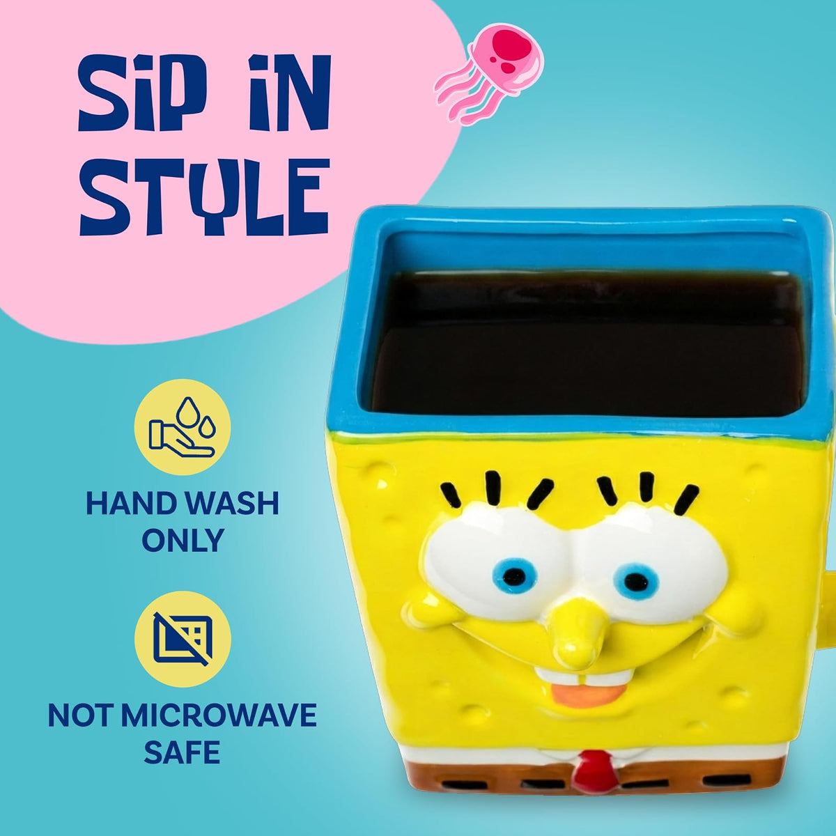 Silver Buffalo Nickelodeon Bob Esponja SquarePants 3D Taza de cerámica esculpida, 20 onzas, color amarillo