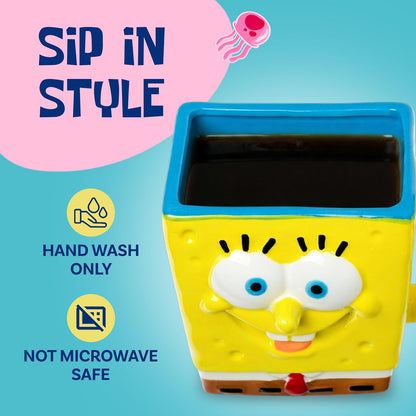 Silver Buffalo Nickelodeon Bob Esponja SquarePants 3D Taza de cerámica esculpida, 20 onzas, color amarillo