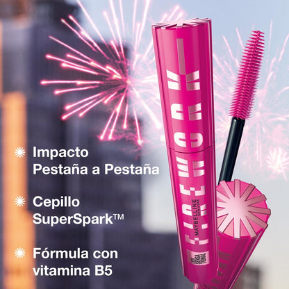 Maybelline New York Lash Sensational Firework, Máscara de Pestañas Lavable con Provitamina B5, Libre de Grumos, Efecto Chispeante 360°, Tono Negro, 8.75 ml