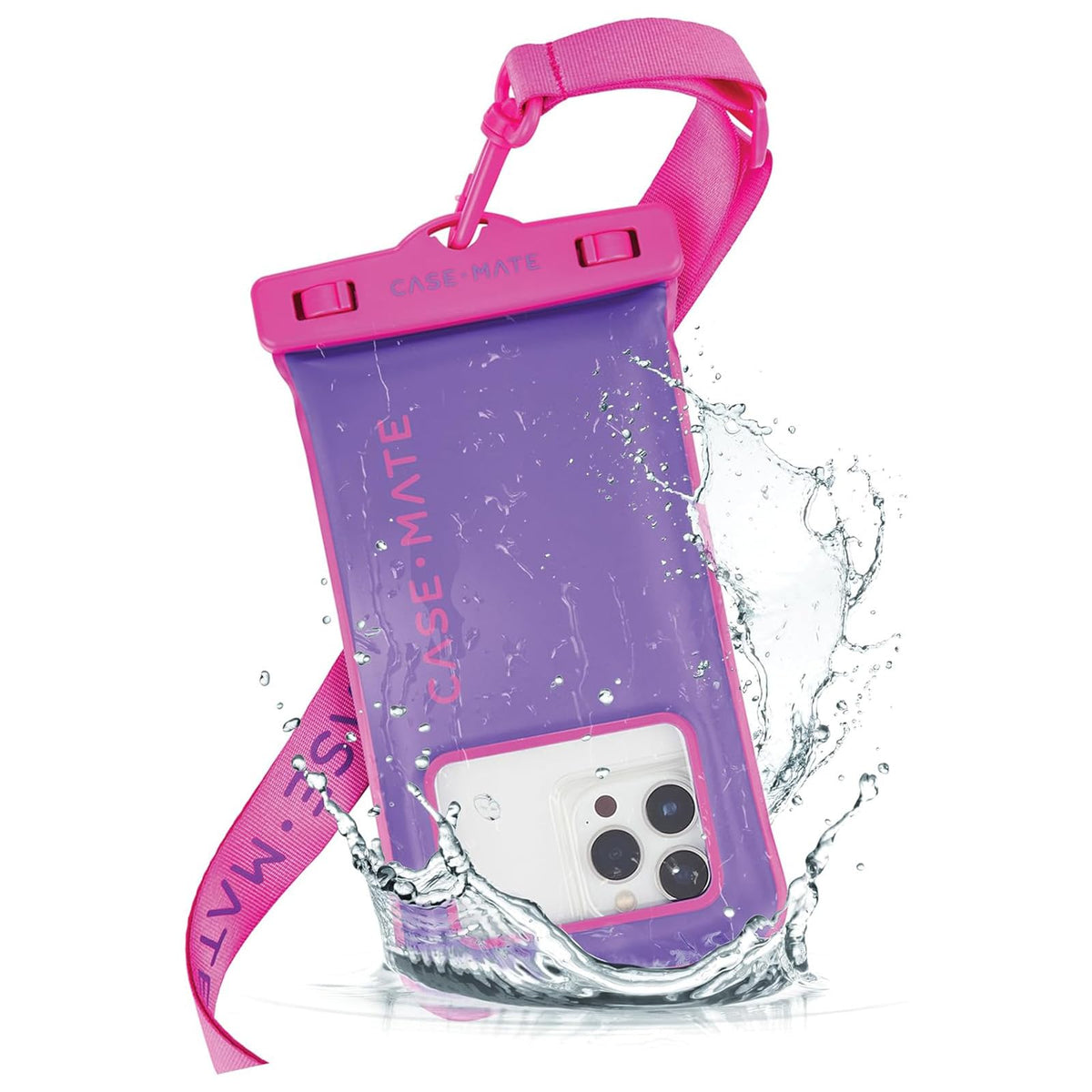 Case-Mate Funda Impermeable IP68 Flotante con Cordón para Celular, Cromo Plateado - Purple Paradise