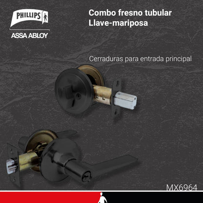 Phillips Combo Cerrojo/Manija Fresno Para Entrada LLave-Mariposa Negro