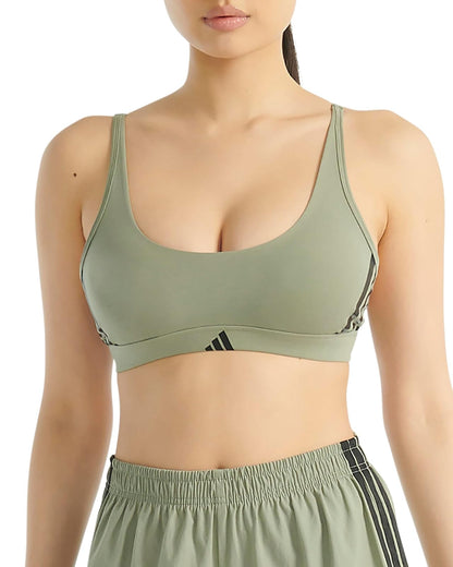 adidas 3 Stripes Bralette de Algodón con Copas Removibles - G - Piedra plateada