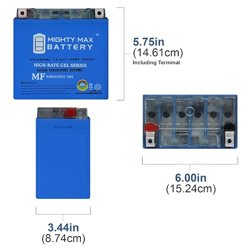 Mighty MAX Battery Batería YTX14-BSGEL -12 voltios 12 AH, 200 CCA, batería Recargable sin Mantenimiento SLA AGM para Motocicleta