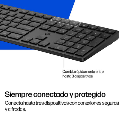HP Teclado Inalámbrico 490K Modo Dual, Multidispositivo, Bluetooth, USB, Teclas Silenciosas y Programables, 22 Teclas, Tecla Copilot, Compatible Windows, macOS, iOS y Android, QWERTY Español, Negro