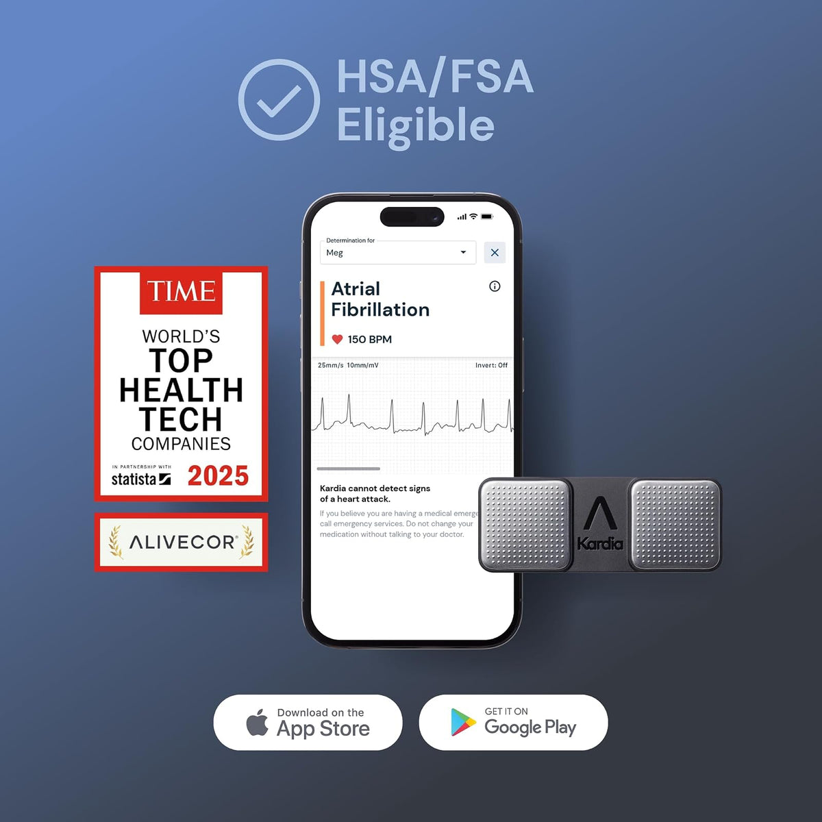 AliveCor® KardiaMobile Monitor ECG | Aprobado por FDA y CE| ECG inalámbrico personal |Funciona con smartphone | Detecta Fibrilación Auricular, Taquicardia y Bradicardia en 30 segundos