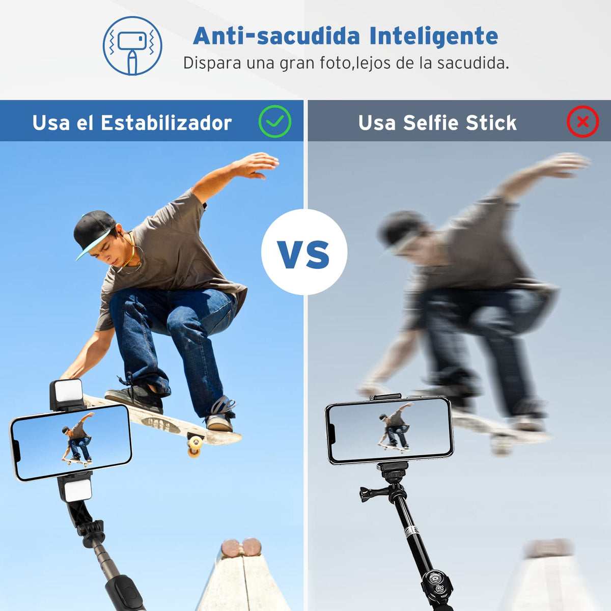 Estabilizador para Celular, Estabilizador de Cardán con Luz de Relleno, Estabilizador de Cardán para Teléfono con Mando Inalámbrico y Trípode, Rotación Automática de 360°,Estabilizador con Palo Selfie